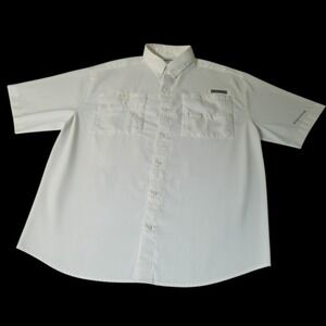 Columbia PFG Tamiami II Fishing Shirt Mens Large White Short Sleeve UPF 40